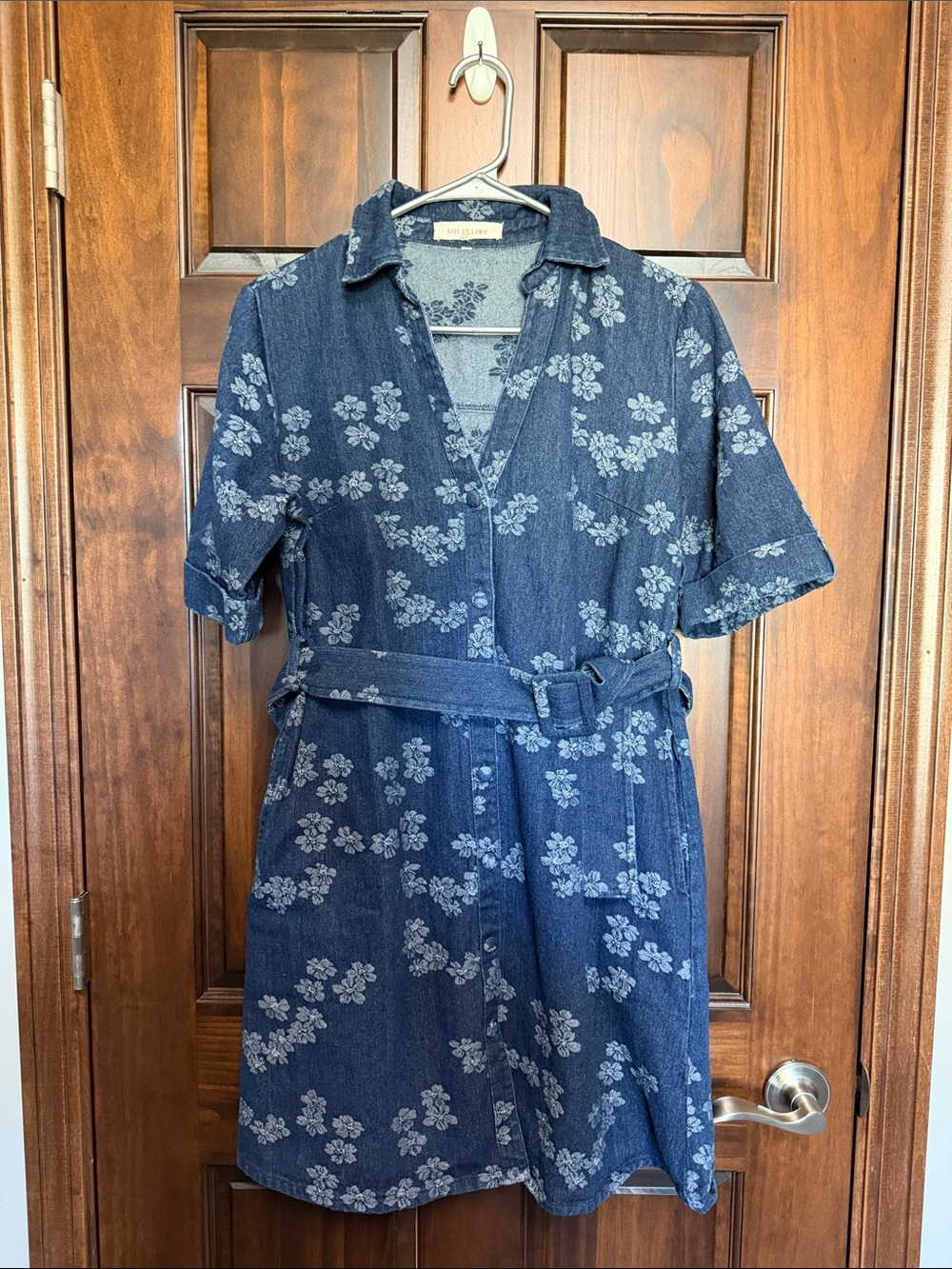 Solitaire Navy Floral Denim Shirt Dress with Belt